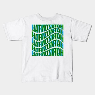 Horizontal Waves Typography (Blue Green) Kids T-Shirt